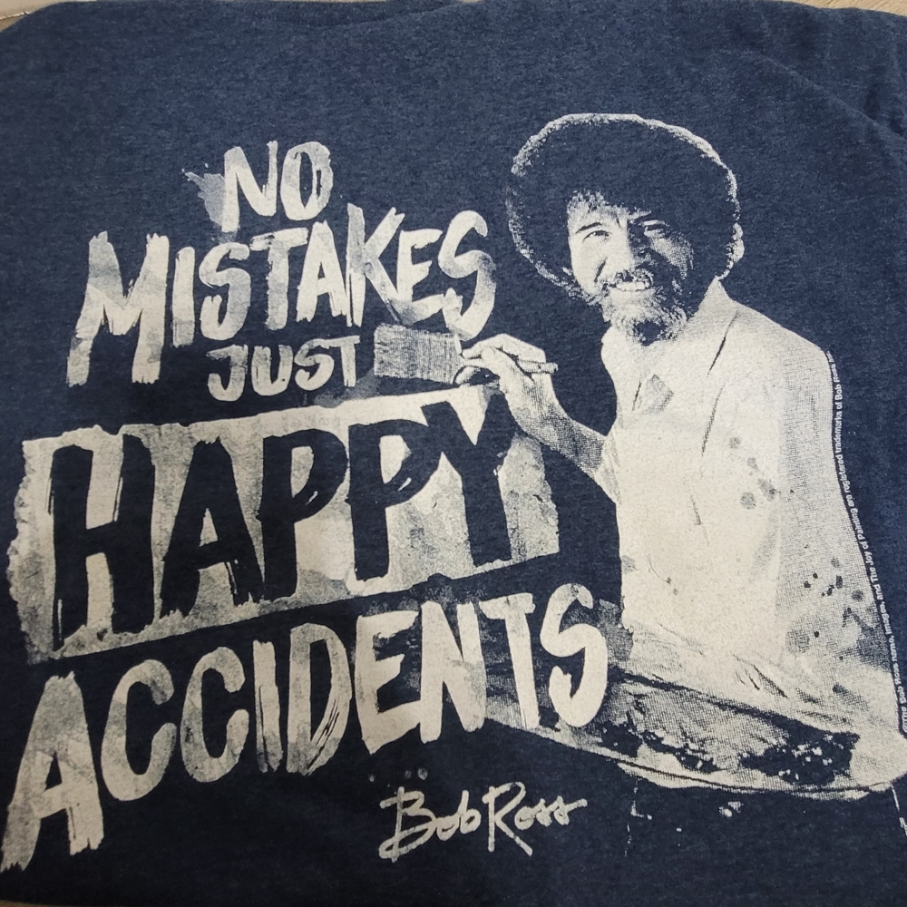 Bob Ross Navy Blue Graphic Tee "NO MISTAKES JUST HAPPY ACCIDENTS" 2XL CottonPoly
